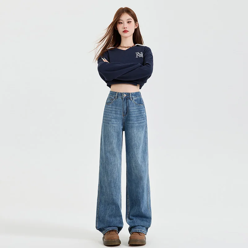 High Quality Cotton Jeans Women Wide Leg Denim Pants Femme White Black Blue Streetwear Baggy Straight Design Waist Trouser Woman - Image 2