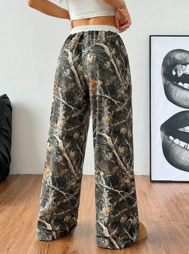Oversized Hip Hop Baggy Pants Fashion Women Drawstring Pocket Branch Camouflage Wide Leg Pant Casual Sweatpant Cargo Trousers - Image 6