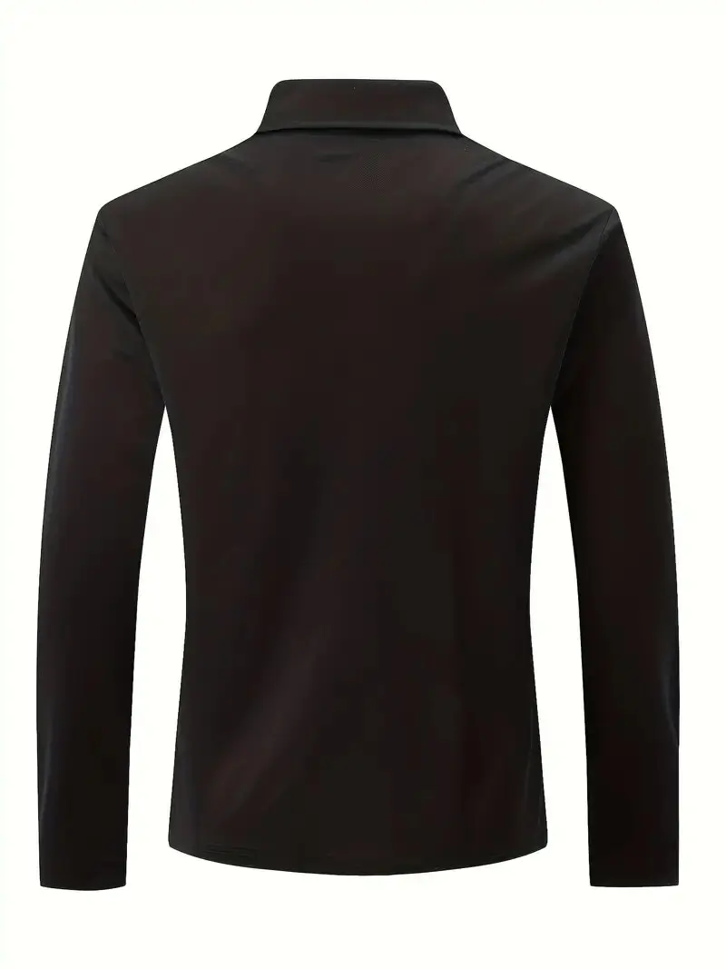 Spring and Autumn Classic Men's Fashion Button Solid Color Long Sleeve Collar Shirt Men's Sports Breathable Casual Polo Shirt - Image 3