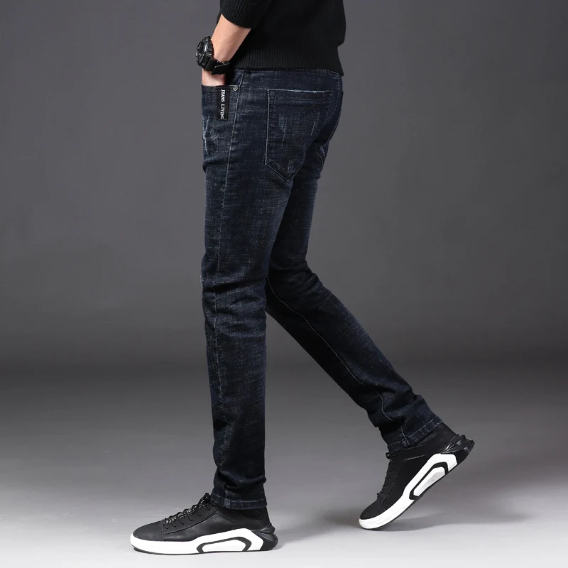 Men Winter Thermal Jeans Snow Warm Stretch Straight Jeans Man Fleece Denim Long Pants Cool Narrow Leg Slim Fit Blue Trousers - Image 4