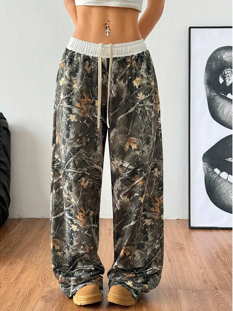 Oversized Hip Hop Baggy Pants Fashion Women Drawstring Pocket Branch Camouflage Wide Leg Pant Casual Sweatpant Cargo Trousers - Image 3