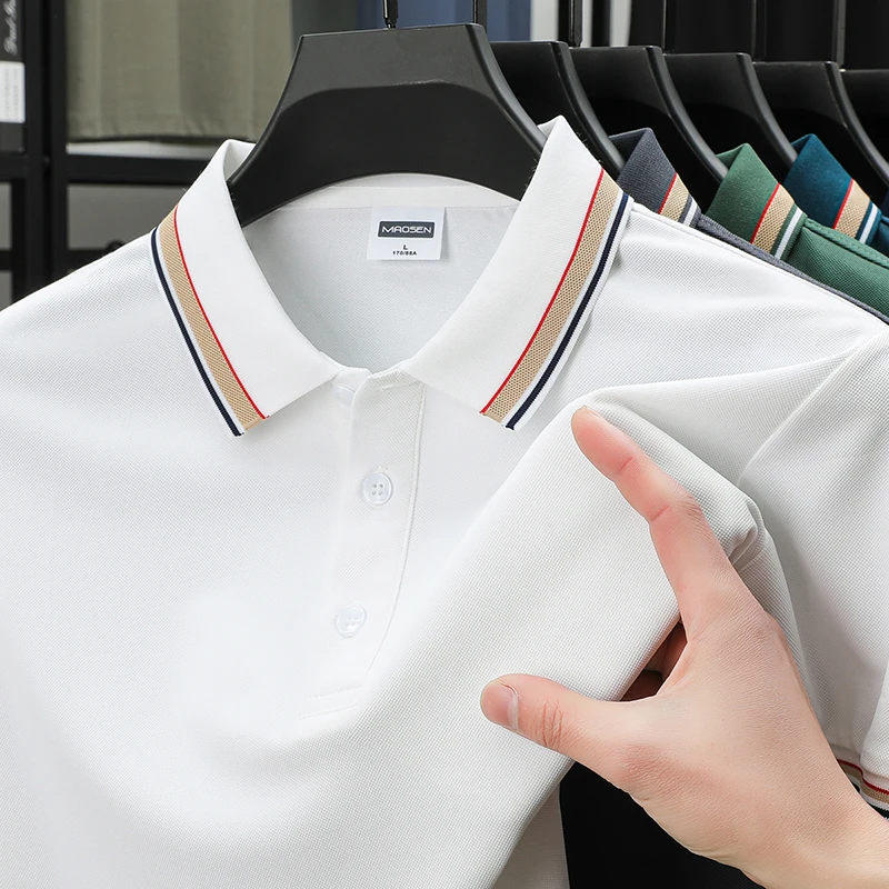 New Summer High Quality Fashion Golf Lapel Polo Short Sleeve Business Men Design Breathable Casual Cool T-shirt Top