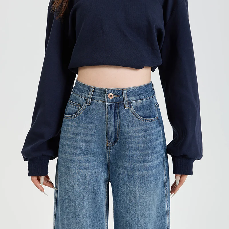 High Quality Cotton Jeans Women Wide Leg Denim Pants Femme White Black Blue Streetwear Baggy Straight Design Waist Trouser Woman - Image 5