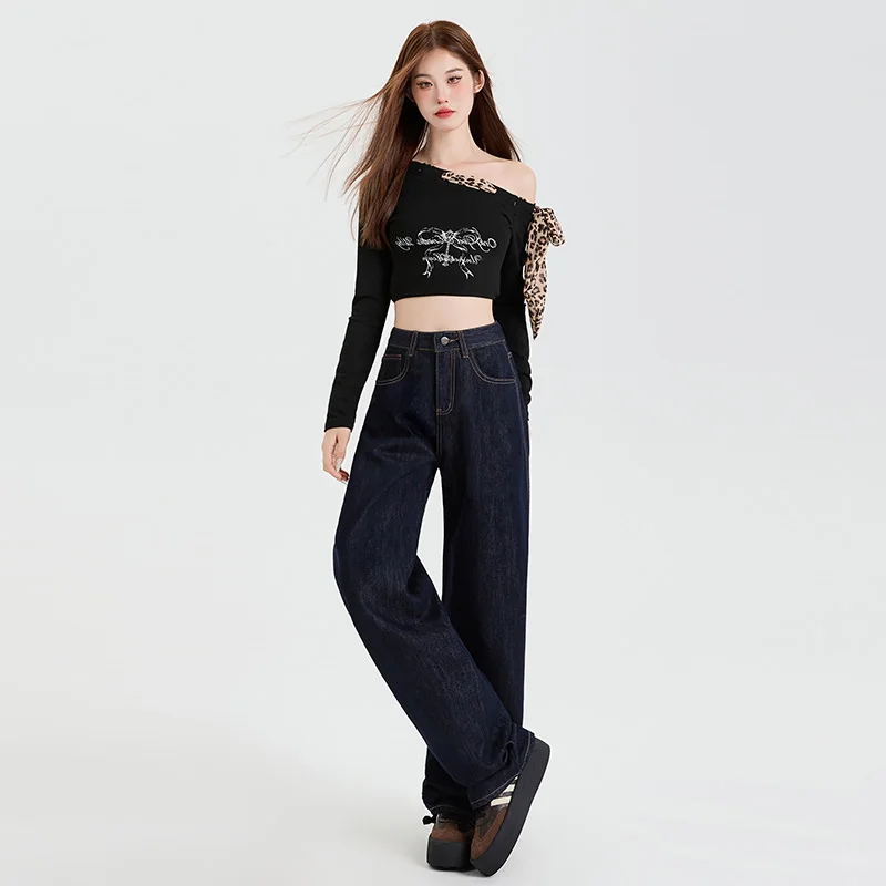 High Quality Cotton Jeans Women Wide Leg Denim Pants Femme White Black Blue Streetwear Baggy Straight Design Waist Trouser Woman - Image 3