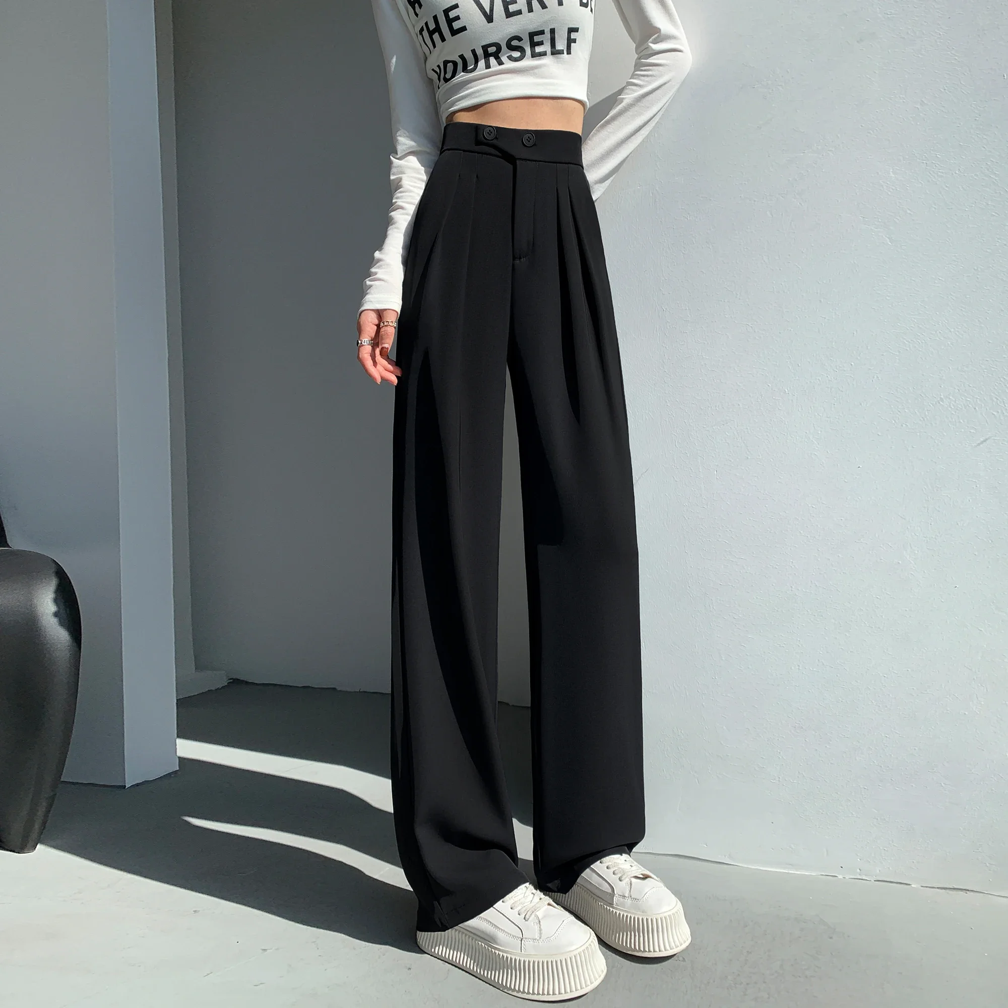 New 2024 White High Waist Suit Wide Leg Women's Full Pants White Spring Summer Female Elegant Minimalism Straight Loose Trousers - Image 5