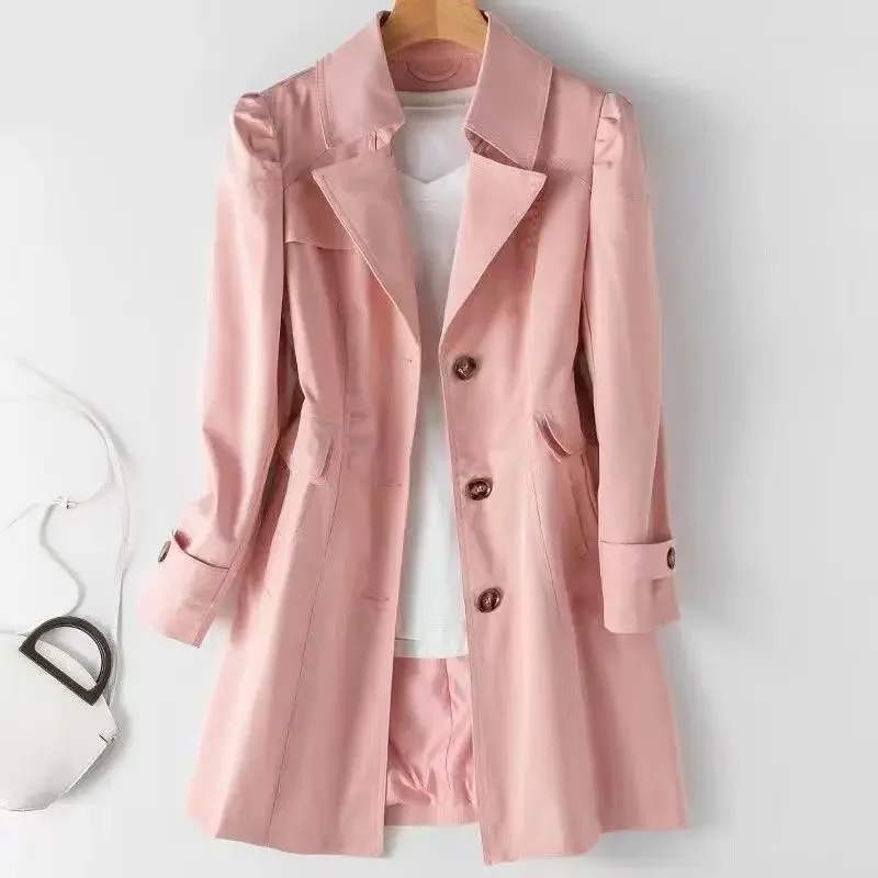 2024 Spring Autumn New Slim Fit Women's Trench Jacket Single-Breasted Petite Medium Length Korean Style Elegant Chic Women's Clo - Image 4