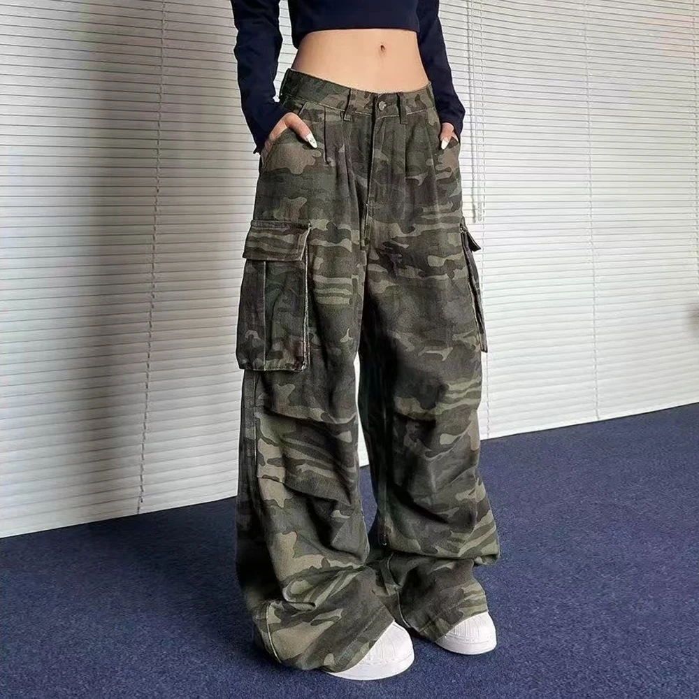 Mia Muse Pants Spring Summer Streetwear Camouflage Pockets Natural Waist Full Length Casual Pants For Women