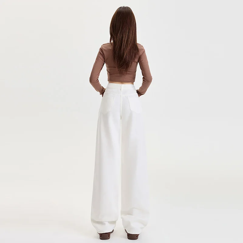 High Quality Cotton Jeans Women Wide Leg Denim Pants Femme White Black Blue Streetwear Baggy Straight Design Waist Trouser Woman - Image 6