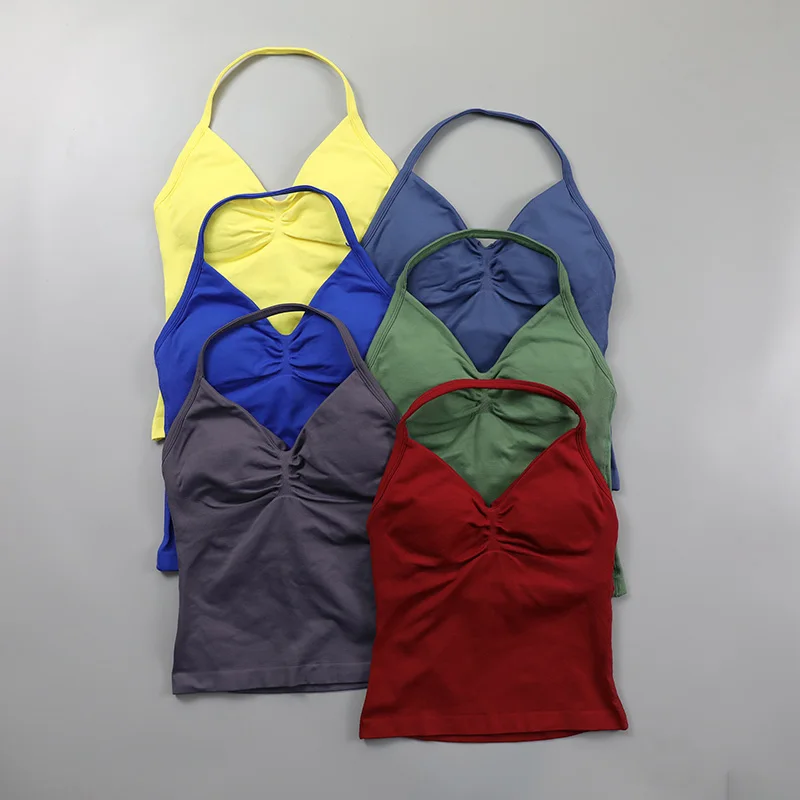 Impact Longline Strappy Top Women Seamless Yoga Tank Tops Ruched Backless Gym Clothes Workout Sleeveless Shirts With Buit In Bra - Image 2